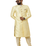 Stunning Light Yellow Banarasi Brocade Achkan for Men | Father-Son Combo | Pastel Sherwani | Grooms & Weddings | Jaipurio